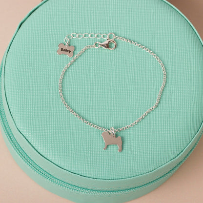 Pug Silhouette Chain Bracelet - Personalised - Sterling Silver - MYLEE London