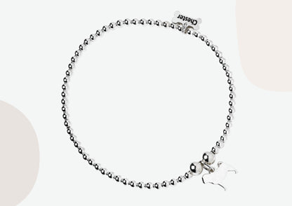 Pug Silhouette Silver Ball Bead Bracelet - Personalised - MYLEE London