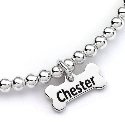 Pug Silver Ball Bead Bracelet - Personalised - MYLEE London