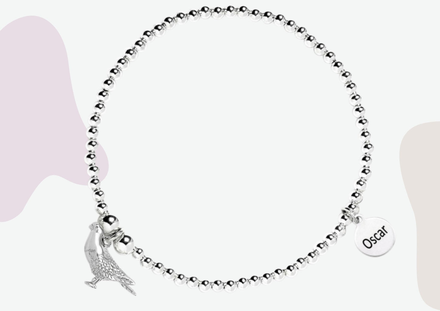 Racing Pigeon Silver Ball Bead Bracelet - Personalised - MYLEE London