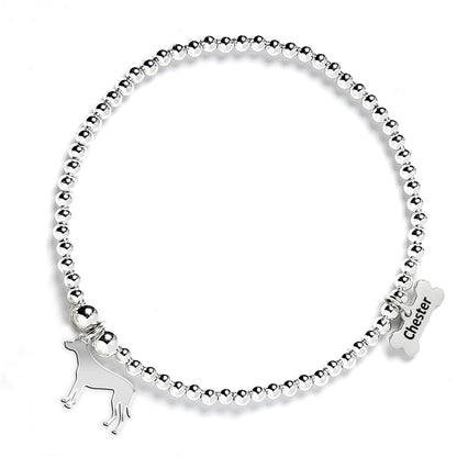 Rhodesian Ridgeback Silhouette Silver Ball Bead Bracelet - Personalised - MYLEE London