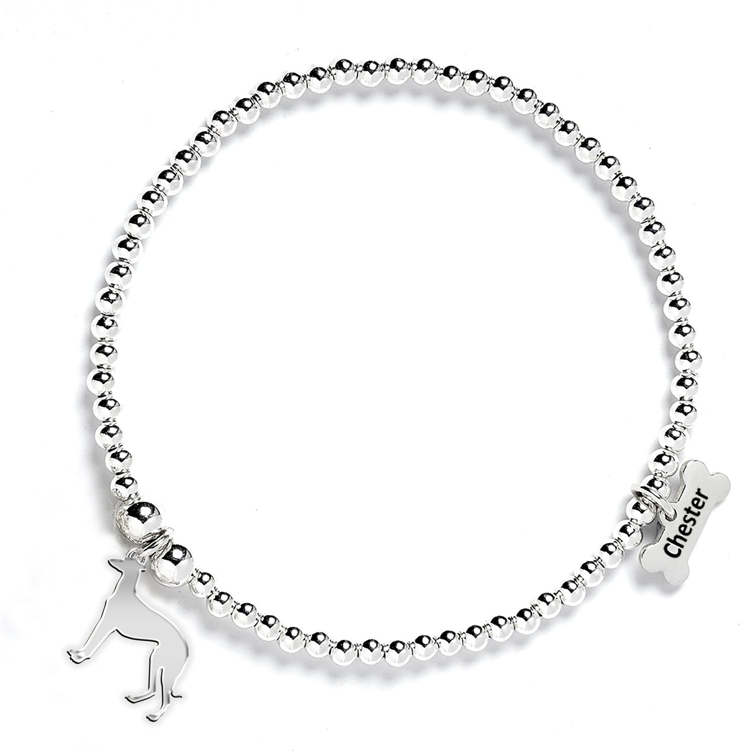 Sloughi Silhouette Silver Ball Bead Bracelet - Personalised - MYLEE London