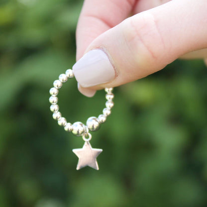 Star on Silver Ball Bead Ring - MYLEE London