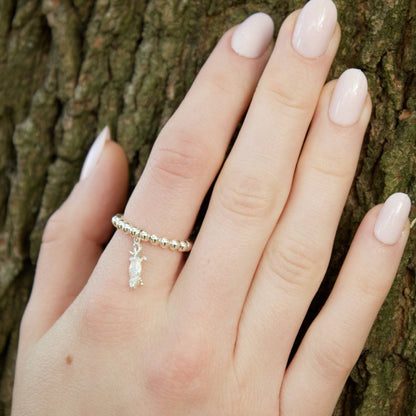 Sterling Silver Ball Bead Ring With Bearded Dragon Charm - MYLEE London