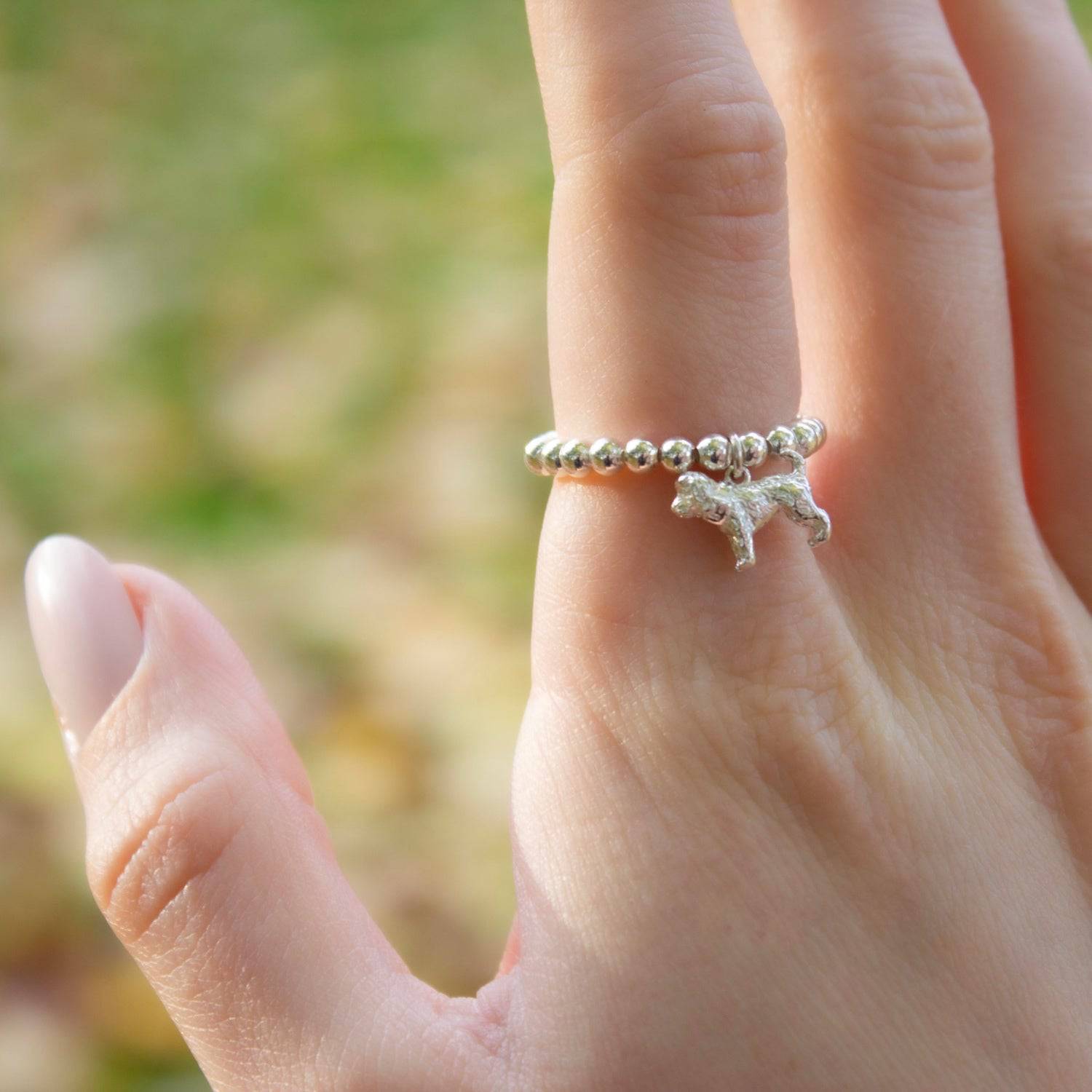 Sterling Silver Ball Bead Ring With Cockapoo Charm - MYLEE London