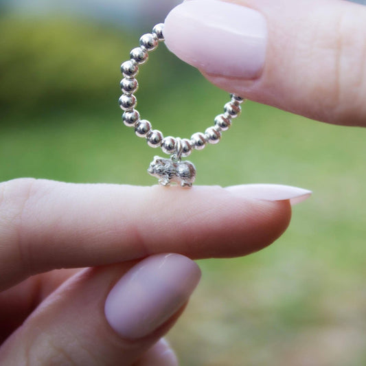 Sterling Silver Ball Bead Ring With Guinea Pig Charm - MYLEE London