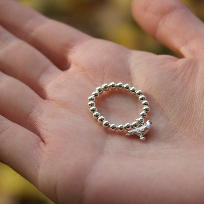 Sterling Silver Ball Bead Ring With Homing Pigeon Charm - MYLEE London