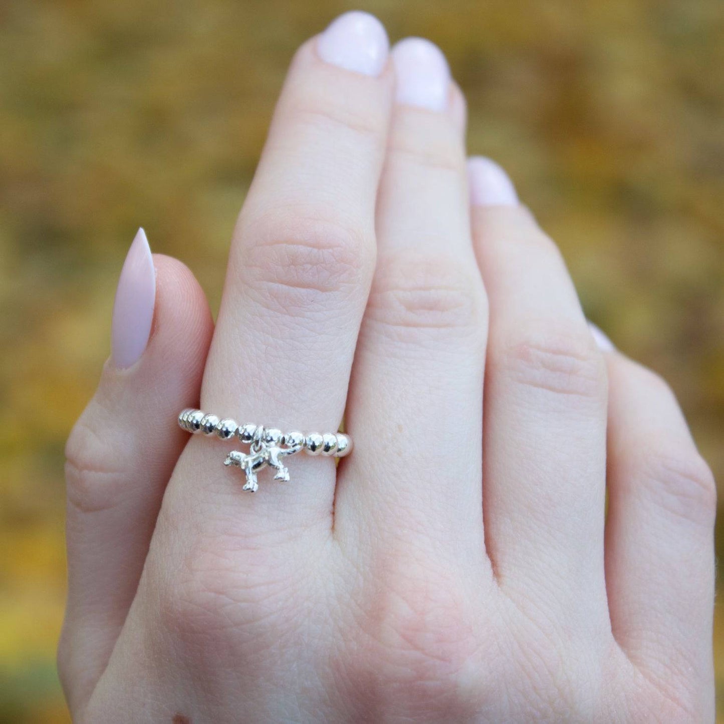 Sterling Silver Ball Bead Ring With Labrador Charm - MYLEE London