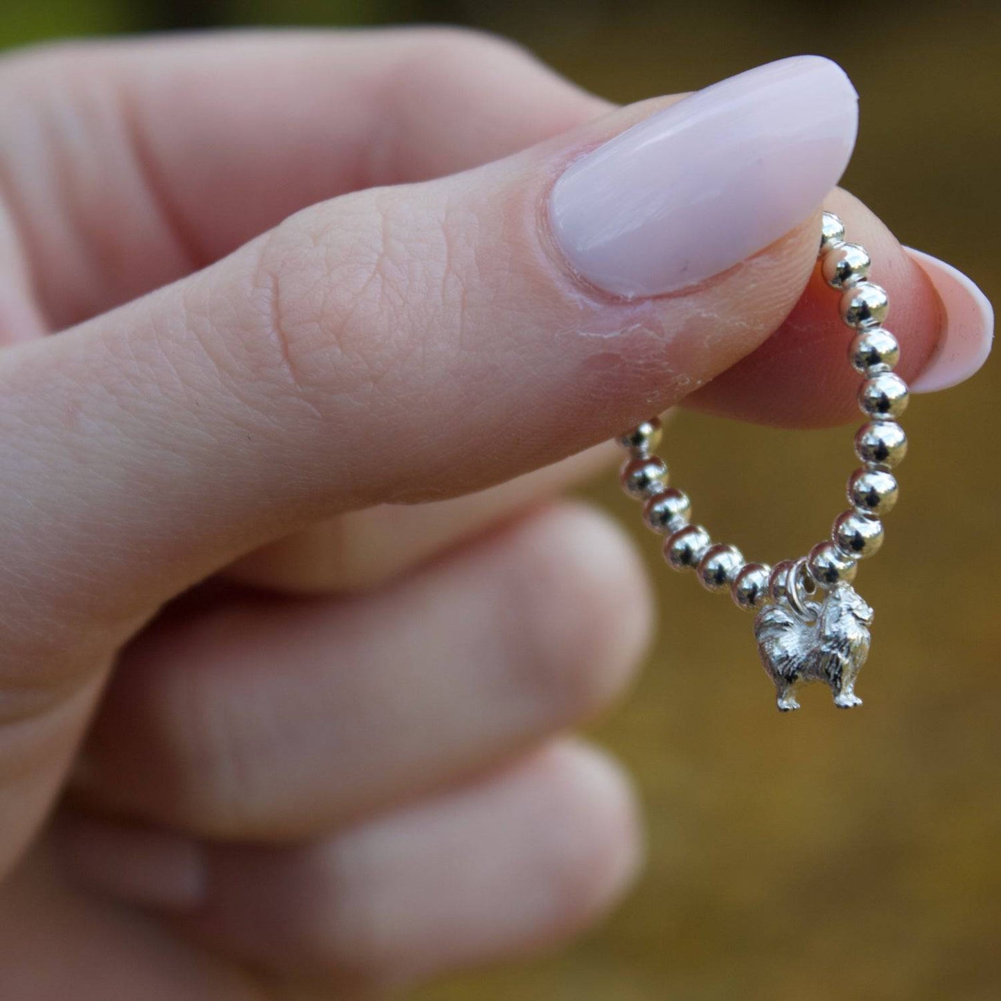 Sterling Silver Ball Bead Ring With Pomeranian Charm - MYLEE London