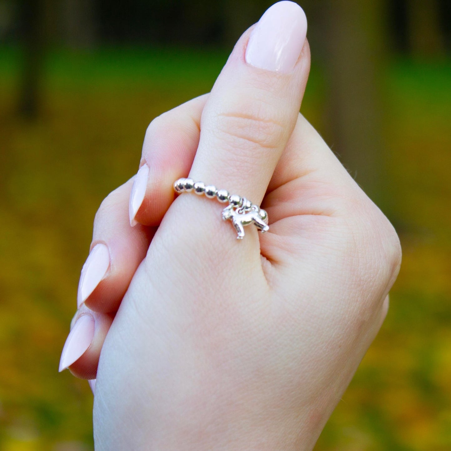 Sterling Silver Ball Bead Ring With Schnauzer Charm - MYLEE London