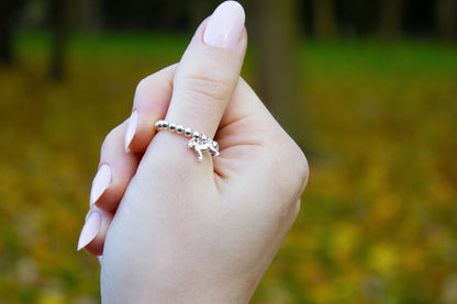 Sterling Silver Ball Bead Ring With Schnauzer Charm - MYLEE London