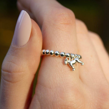 Sterling Silver Ball Bead Ring With Schnauzer Charm - MYLEE London