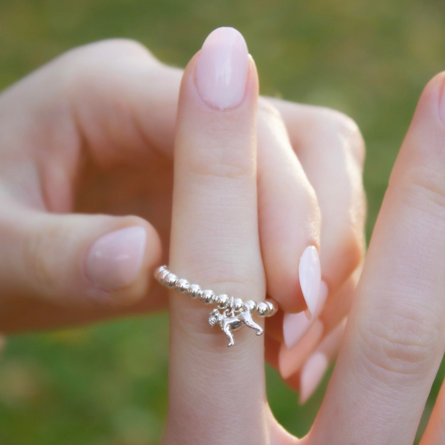 Sterling Silver Ball Bead Ring With Schnauzer Charm - MYLEE London