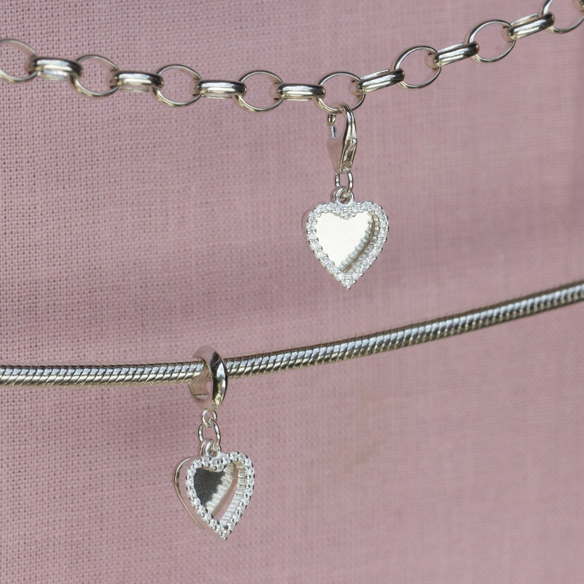 Sterling Silver Crystal Double Heart Charm - MYLEE London