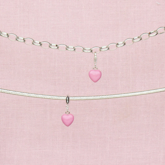 Sterling Silver Pink Enamelled Heart Charm - MYLEE London