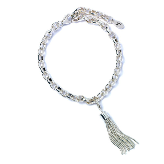 Sterling Silver Tassel Adjustable Chain Link Bracelet - MYLEE London