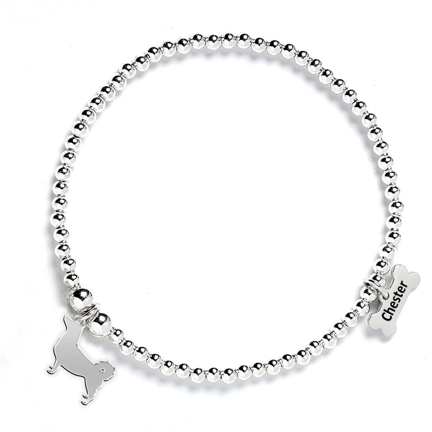 Swedish Vallhund Silhouette Silver Ball Bead Bracelet - Personalised - MYLEE London