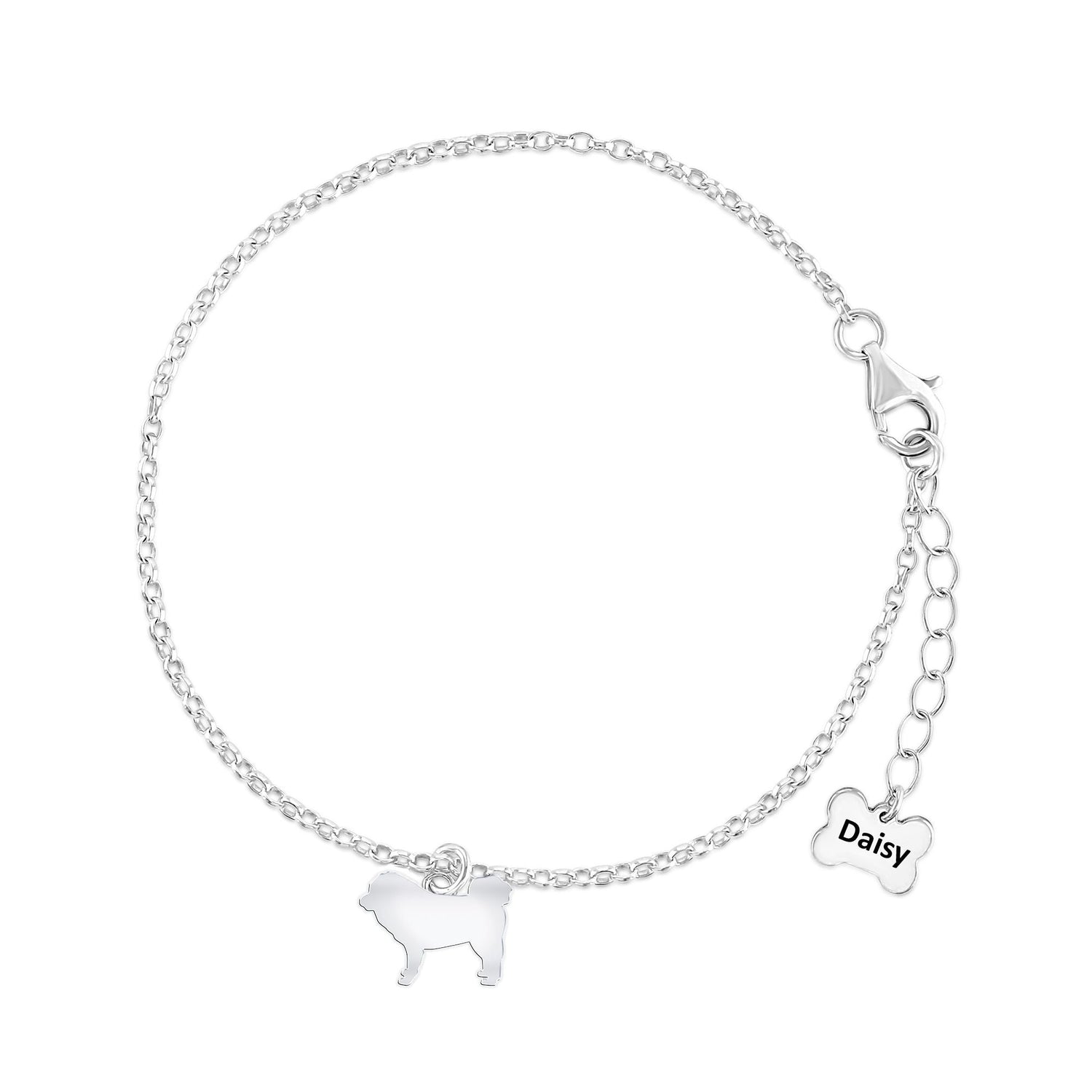 Tibetan Mastiff Silhouette Silver Chain Bracelet - Personalised - MYLEE London
