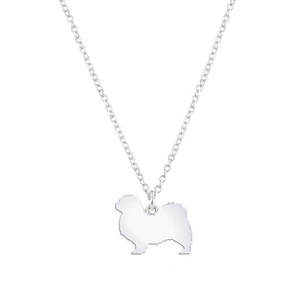 Tibetan Spaniel Silhouette Silver Necklace - Personalised - MYLEE London