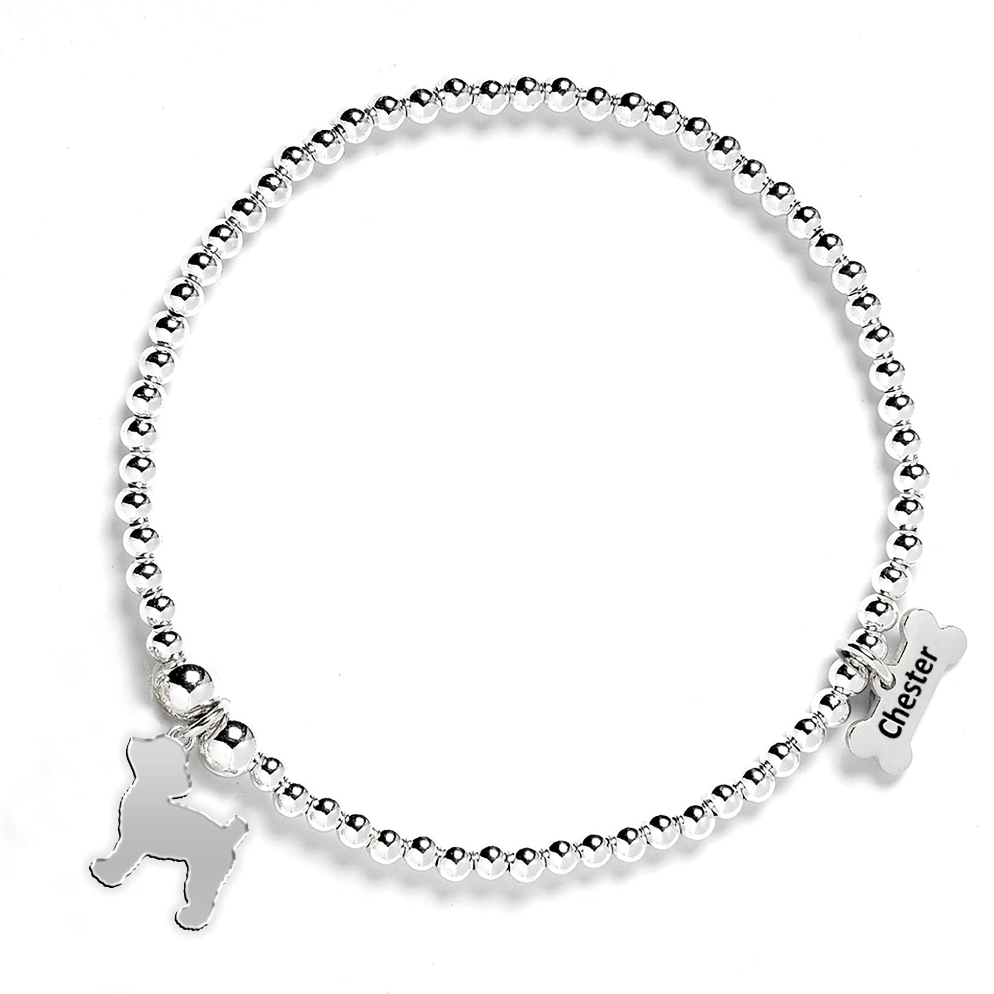 Toy Poodle Silhouette Silver Ball Bead Bracelet - Personalised - MYLEE London