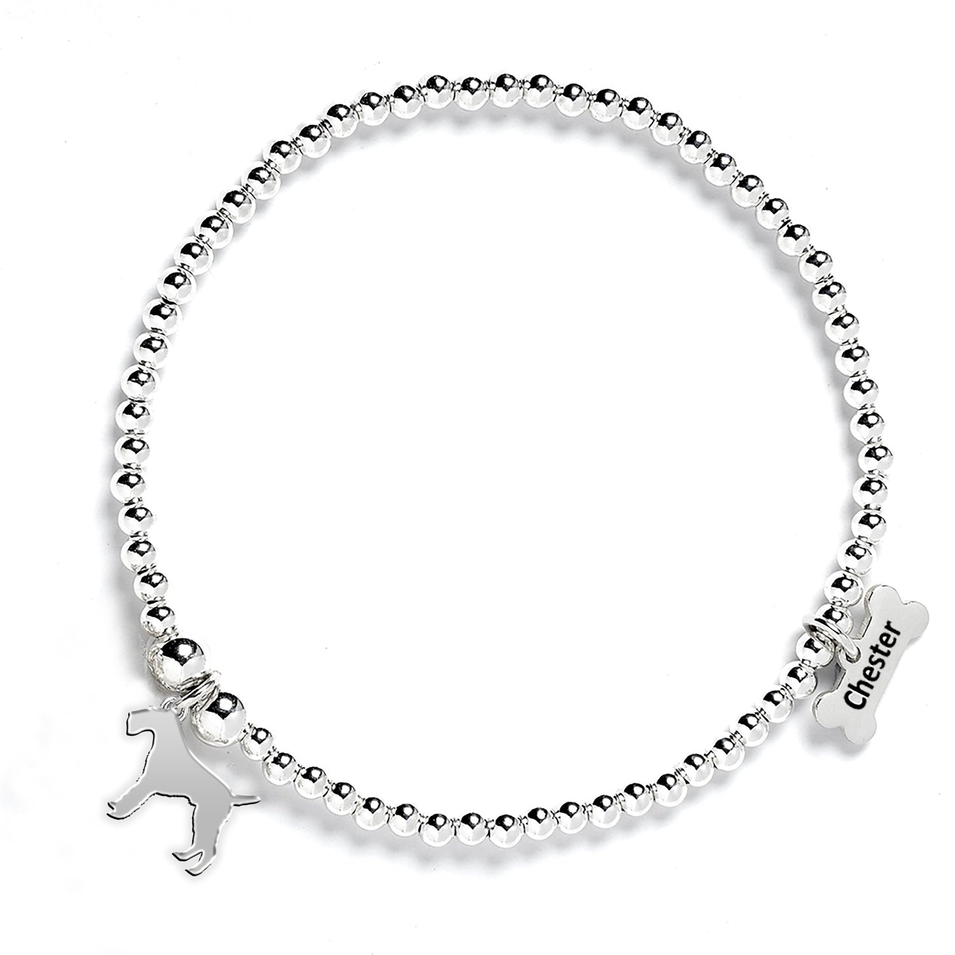 Wire Fox Terrier Silhouette Silver Ball Bead Bracelet - Personalised - MYLEE London