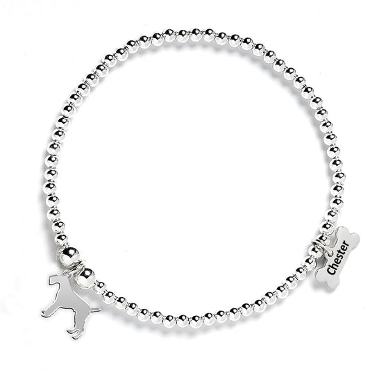 Wire Fox Terrier Silhouette Silver Ball Bead Bracelet - Personalised - MYLEE London